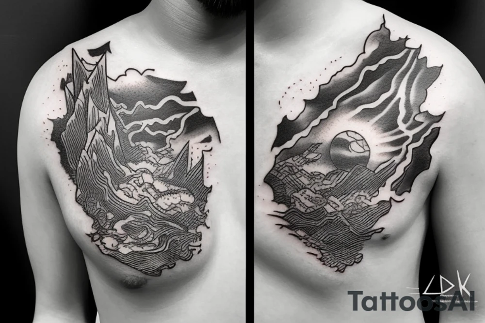 Shattered hollow earth tattoo with sky islands tattoo idea