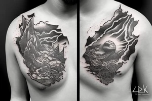 Shattered hollow earth tattoo with sky islands tattoo idea