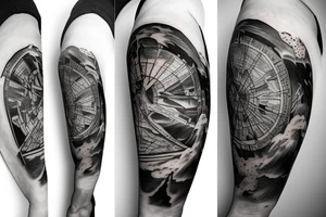 Shattered hollow earth tattoo with sky islands tattoo idea