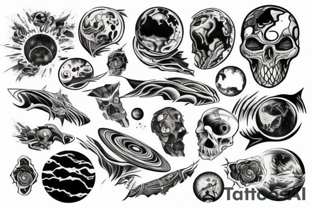 hollow planet tattoo with sky islands tattoo idea
