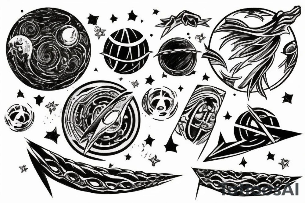 hollow planet tattoo with sky islands tattoo idea