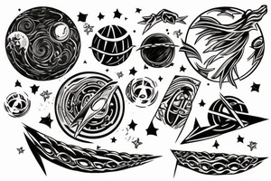 hollow planet tattoo with sky islands tattoo idea