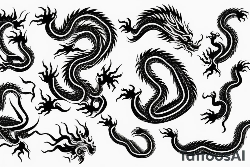 Psp control symbols vertically , with Chinese dragon around it tattoo idea