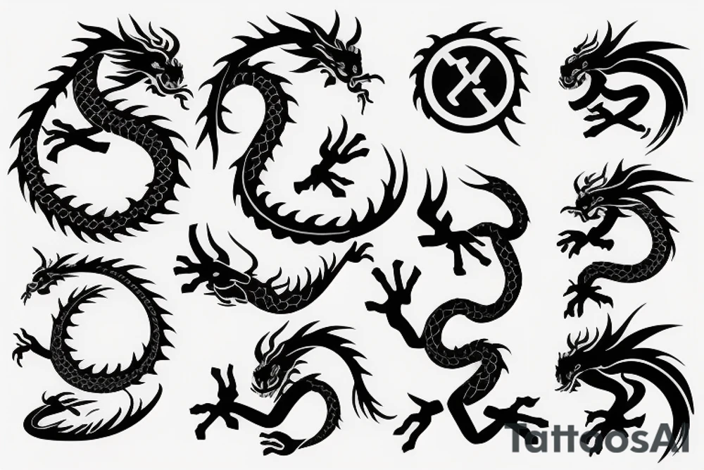 Psp control symbols vertically , with Chinese dragon around it tattoo idea
