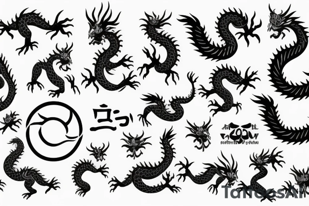 Psp control symbols vertically , with Chinese dragon around it tattoo idea