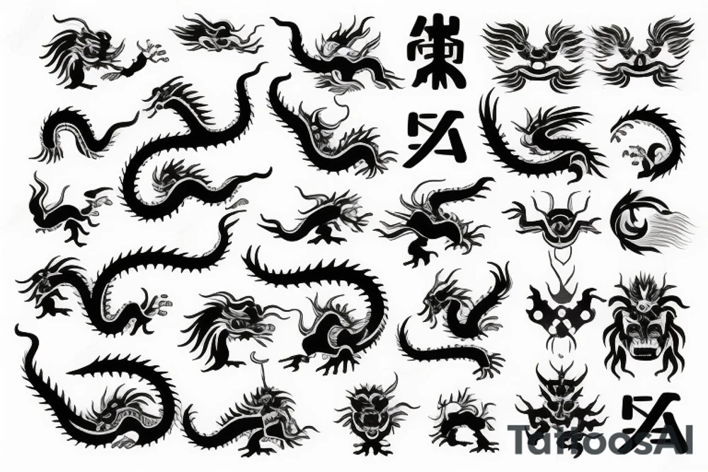Psp control symbols vertically , with Chinese dragon around it tattoo idea
