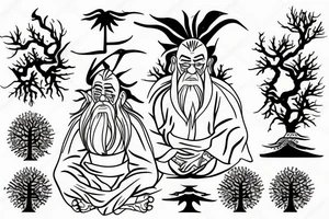 Uncle Iroh meditating in front of tree tattoo idea