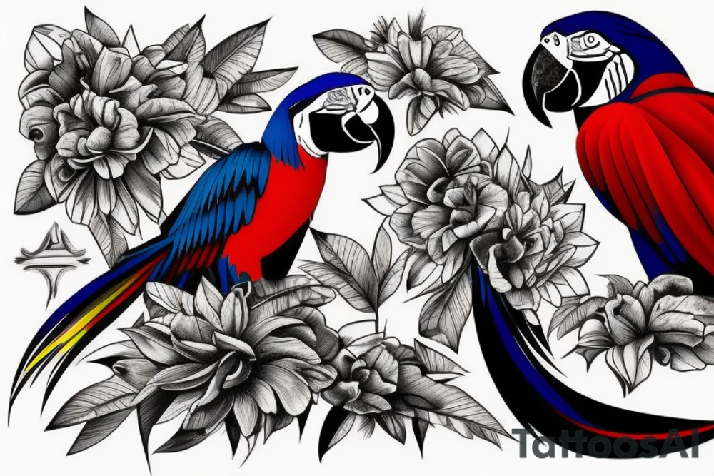 A macaw which is have stone on the biceps. tattoo idea