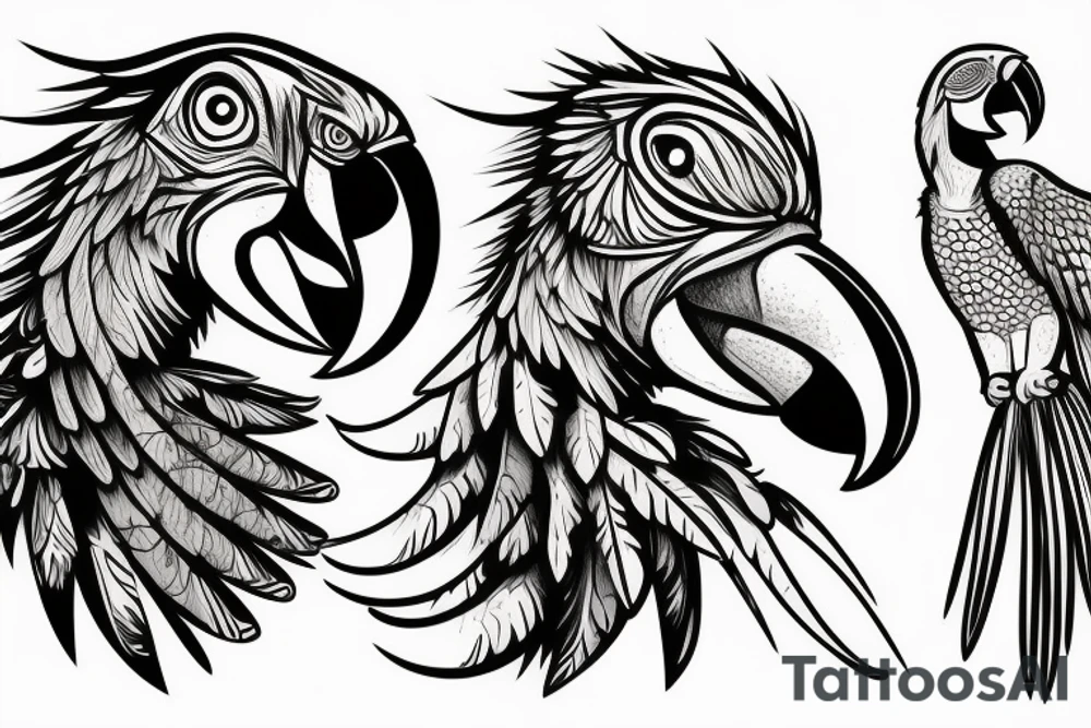 A macaw which is have stone on the biceps. tattoo idea