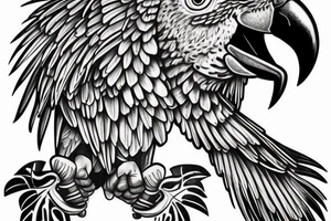 A macaw which is turning into a statue on the biceps tattoo idea