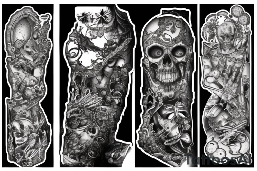 A sleeve of gothic drinks tattoo idea