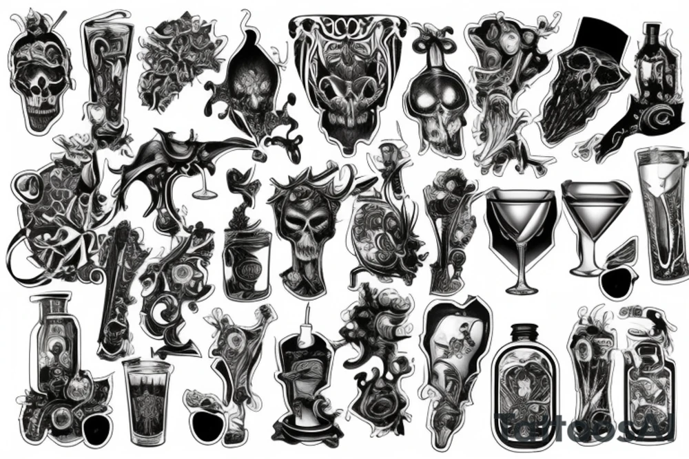 A sleeve of gothic drinks tattoo idea