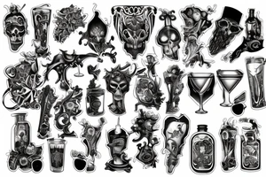 A sleeve of gothic drinks tattoo idea