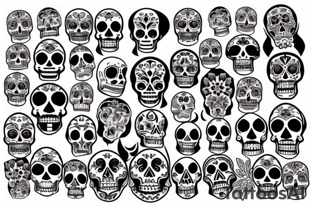 A sleeve of gothic skulls and Dia de los muertos tattoo idea