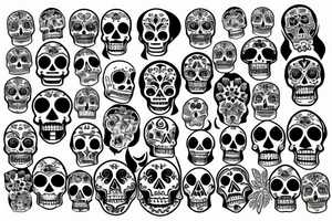 A sleeve of gothic skulls and Dia de los muertos tattoo idea
