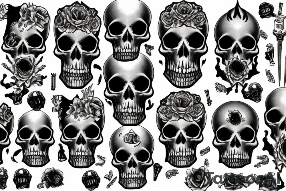 A sleeve of gothic skulls and drinks tattoo idea