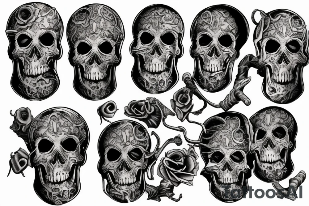 A sleeve of gothic skulls and drinks tattoo idea