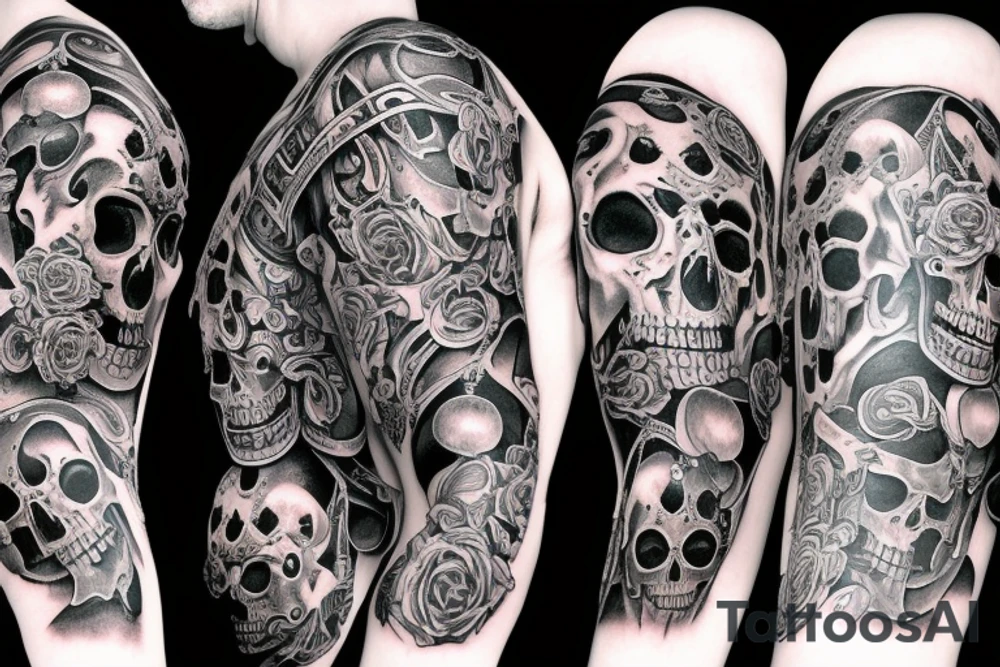 A sleeve of gothic skulls and drinks tattoo idea