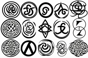 Om symbol with geometric background that also covers the 3 part tattoo idea
