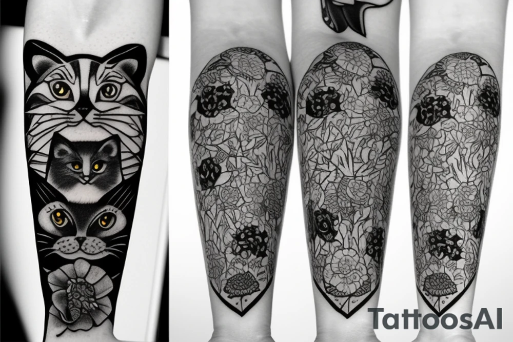 Poppies and cats tattoo idea