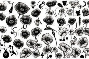 Opium poppy capsules and cats tattoo idea