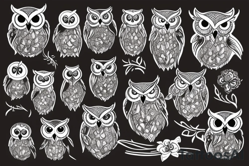 Owl with granate tattoo idea