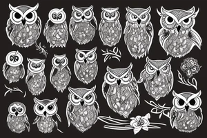 Owl with granate tattoo idea