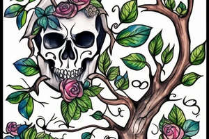 skull with tree growing out of one eye tattoo idea