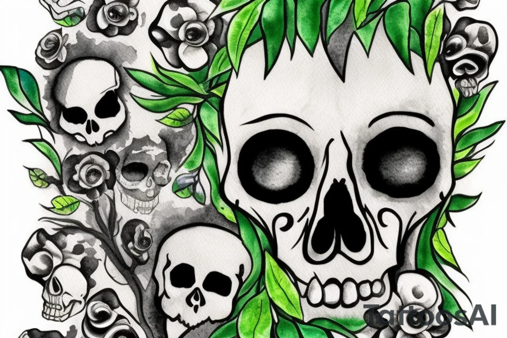 skull with tree growing out of one eye tattoo idea