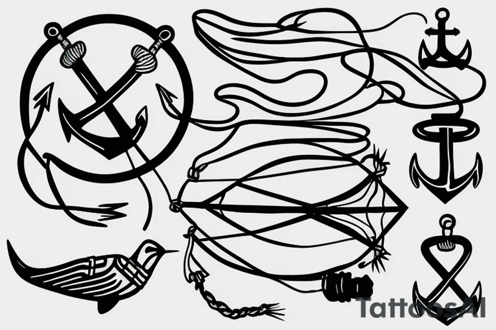 a flying kite with a live tied to an anchor rope tattoo idea