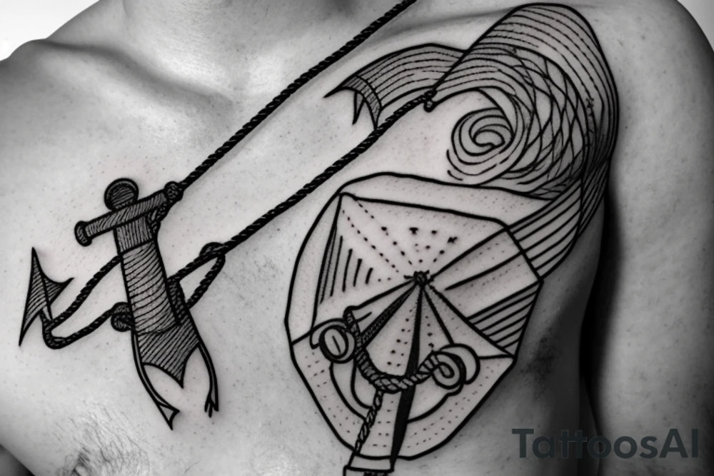 a flying kite with a live tied to an anchor rope tattoo idea