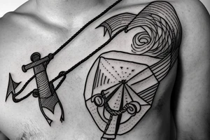 a flying kite with a live tied to an anchor rope tattoo idea