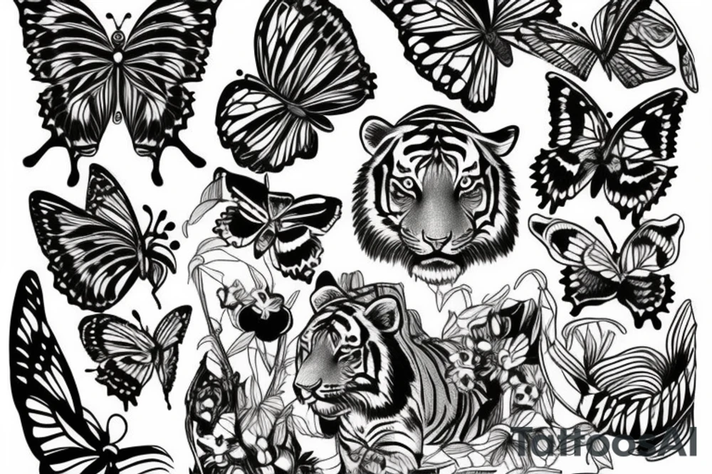 Tiger, Jesus, butterfly tattoo idea