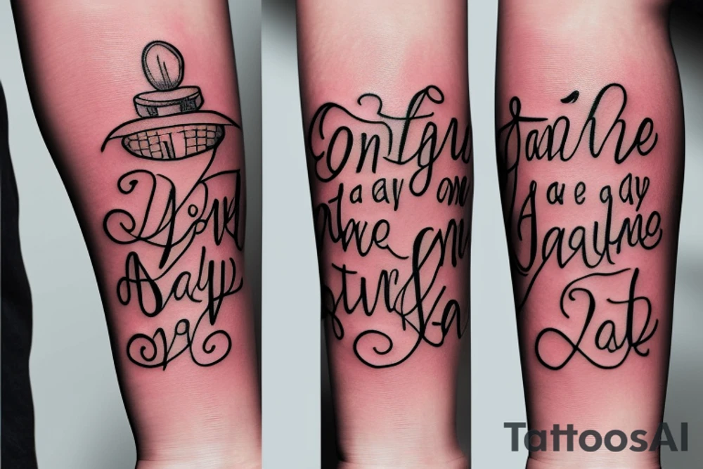 A handwritten "One day at a time" on the arm in cursive tattoo idea