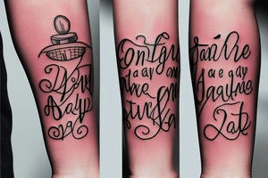 A handwritten "One day at a time" on the arm in cursive tattoo idea