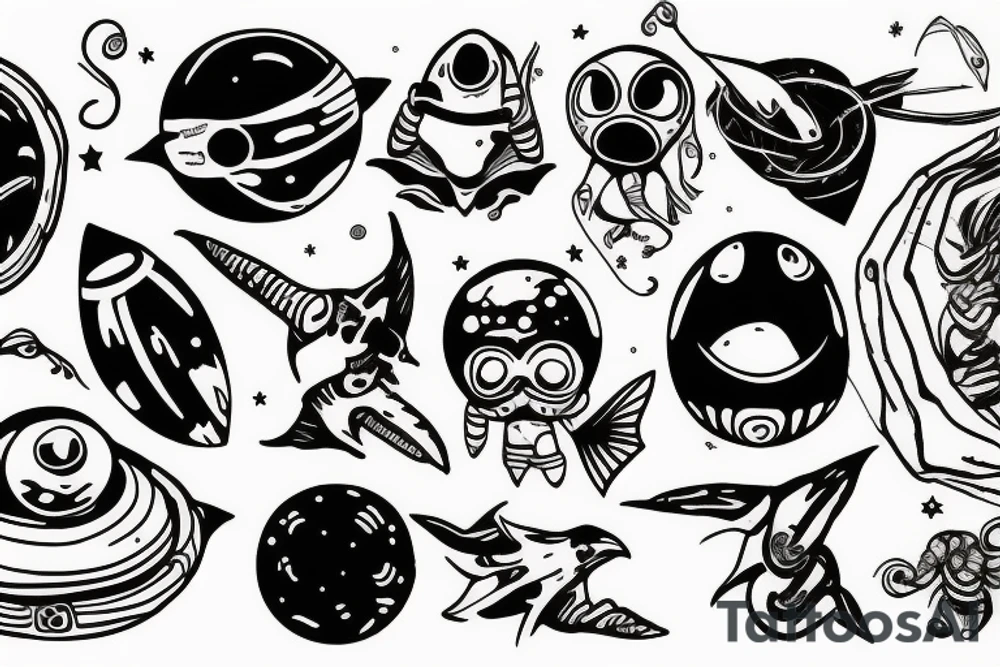 an alien chilling in space tattoo idea