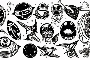 an alien chilling in space tattoo idea