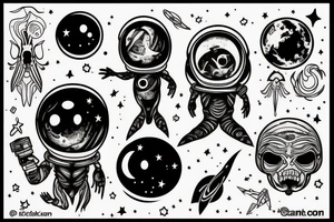 an alien chilling in space tattoo idea