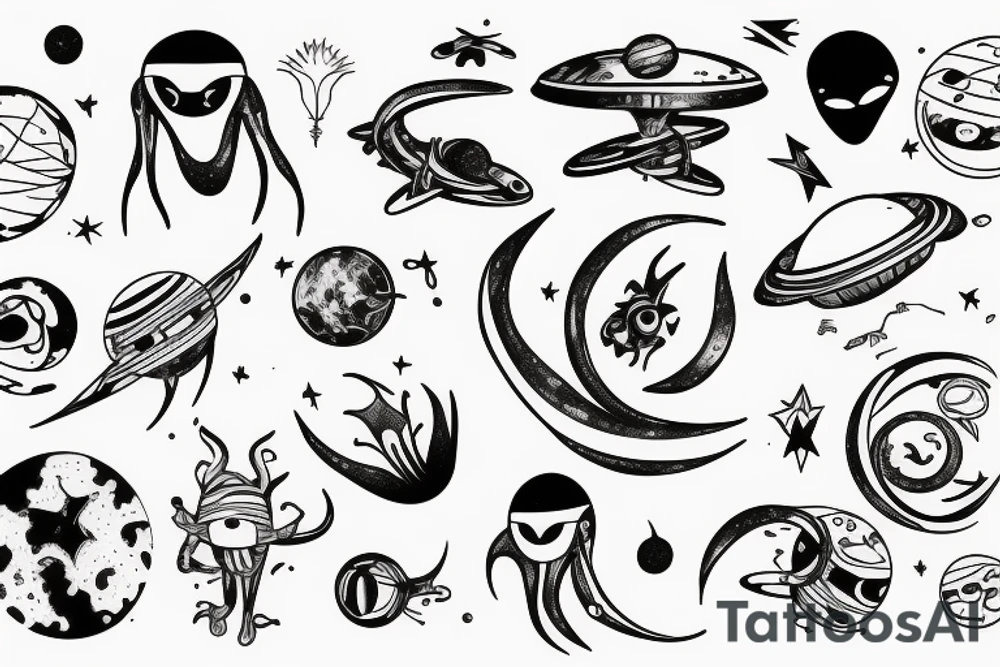 an alien chilling in space tattoo idea