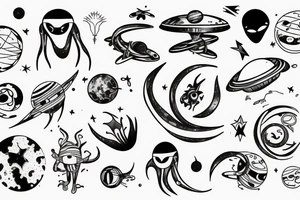an alien chilling in space tattoo idea
