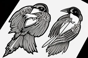 A Magpie with a necklace in its beak tattoo idea