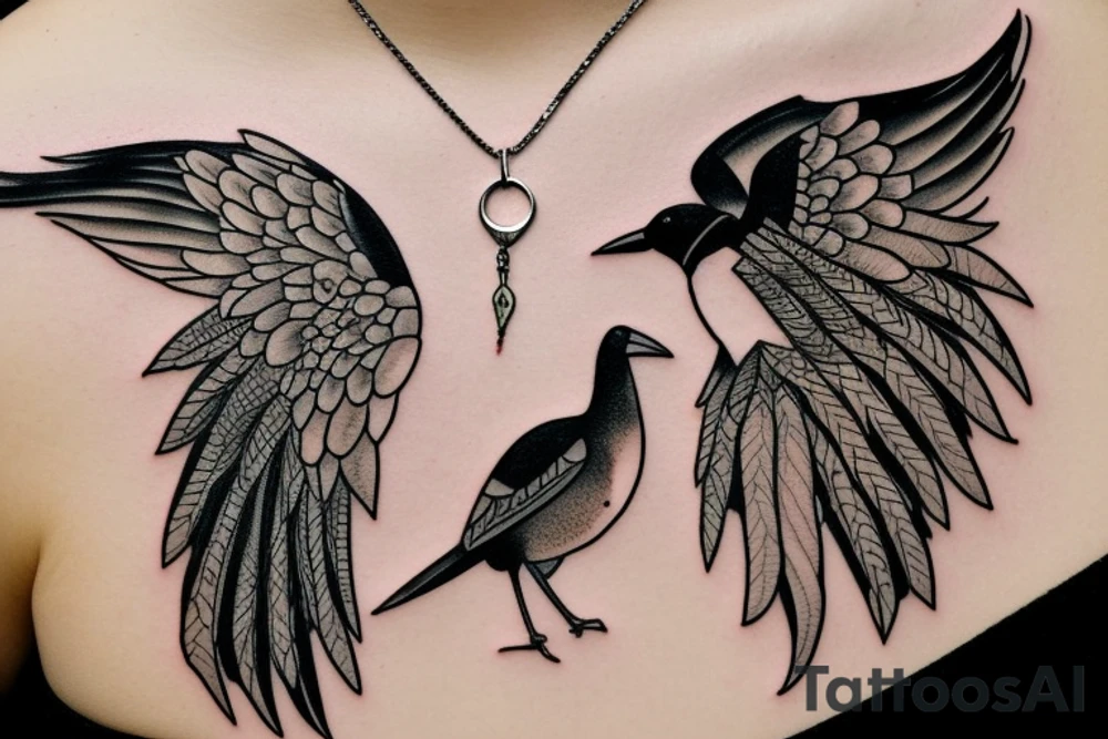 A Magpie with a necklace in its beak tattoo idea