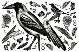 A Magpie with a necklace in its beak tattoo idea