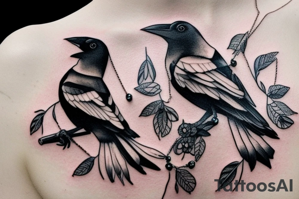 A Magpie with a necklace in its beak tattoo idea