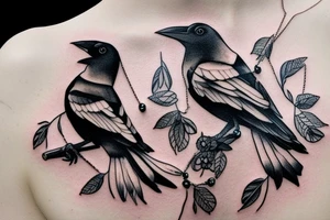 A Magpie with a necklace in its beak tattoo idea