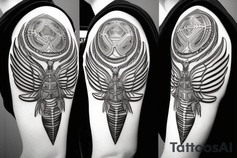 symmetrical scarab with open wings tattoo idea