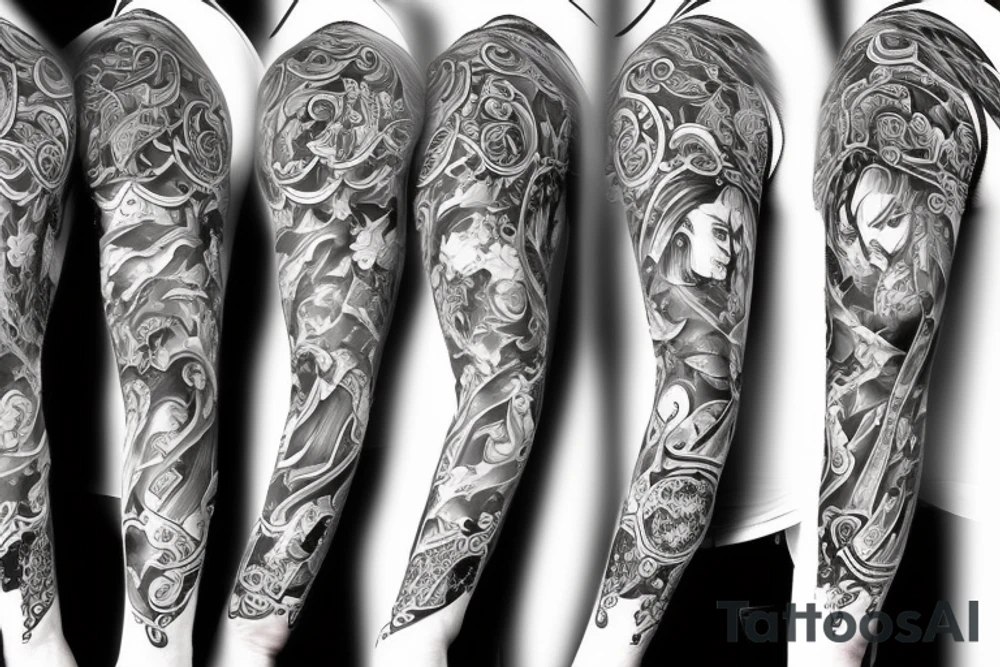 fantasy theme sleeve in a sailor style tattoo idea
