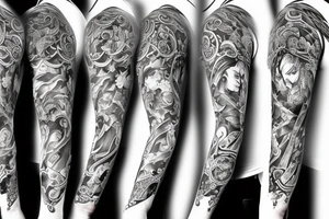 fantasy theme sleeve in a sailor style tattoo idea
