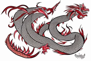 traditional japanese dragon with a fine line red cat underneath behind it tattoo idea