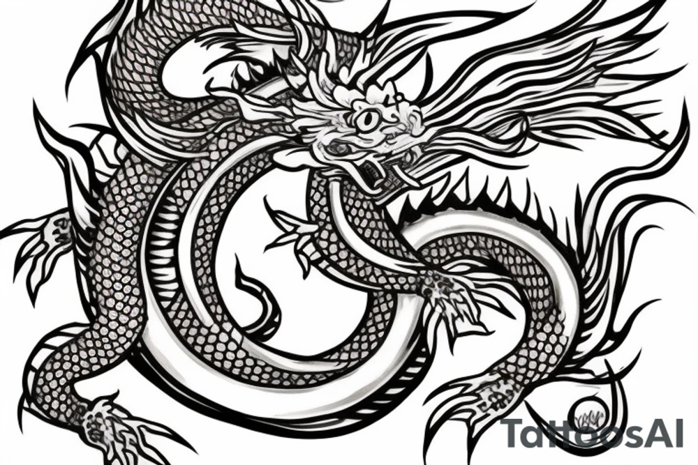 traditional japanese dragon with a fine line red cat underneath behind it tattoo idea